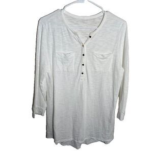 Chico's Blouse Women's Medium White The Ultimate Tee V-Neck Popover Top Casual